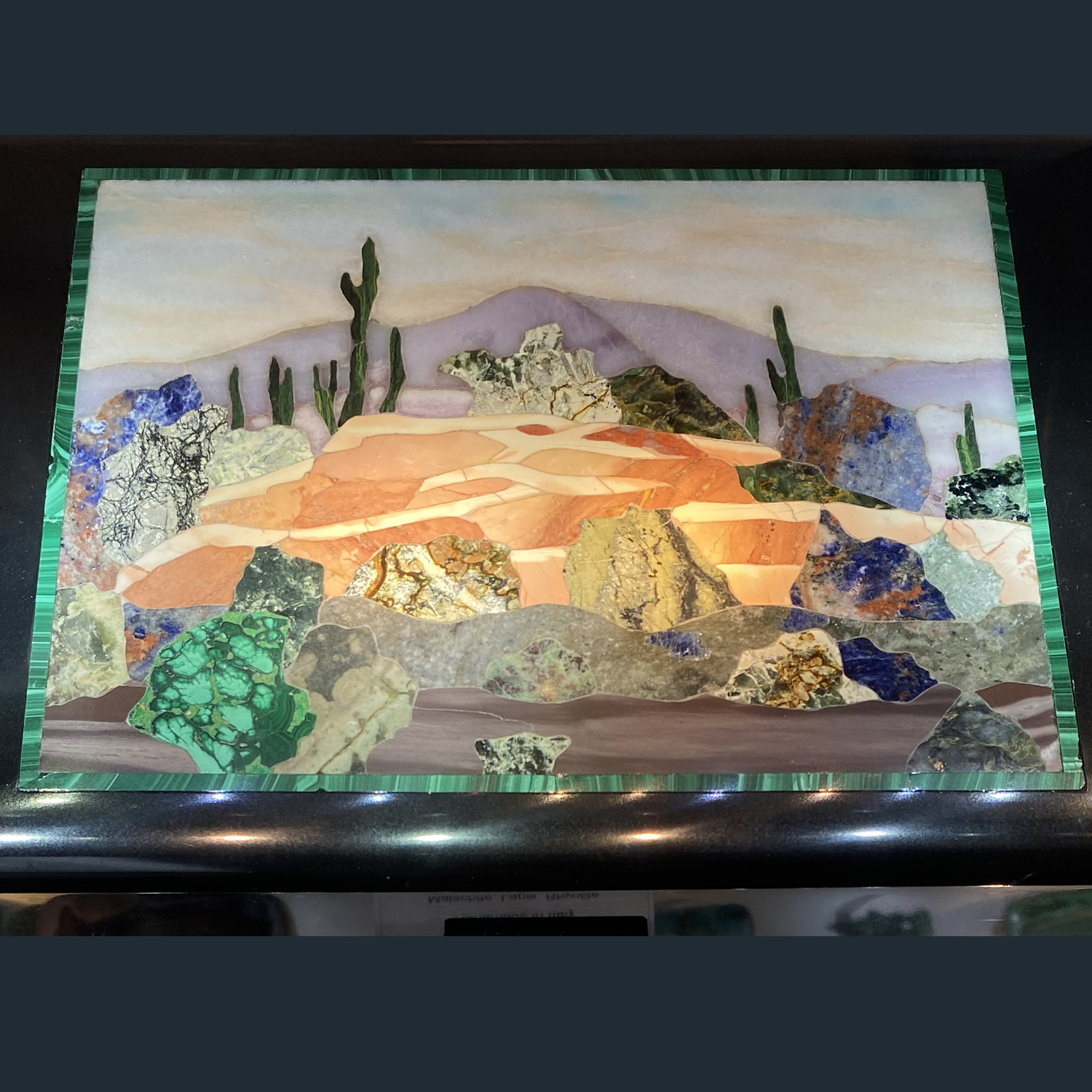 Inlay box handmade in Italy with malachite, lapis, “rhyolite jaspers,” and stones from around the world from the collection of Jim Walker & Mary Fong/Walker – by Renée Newman