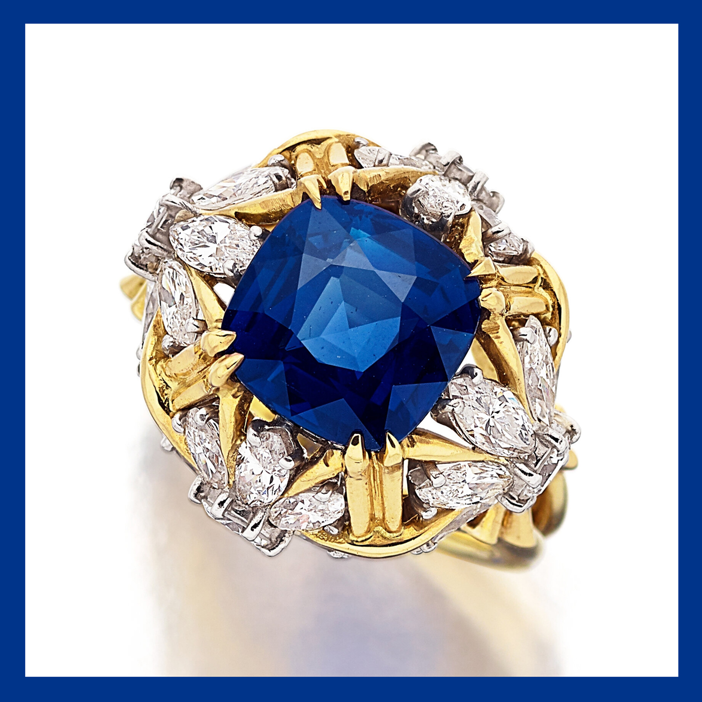 Untreated 4.50-carat Kashmir sapphire, diamond, platinum & gold ring by Jean Schlumberger for Tiffany & Co. – by Renée Newman