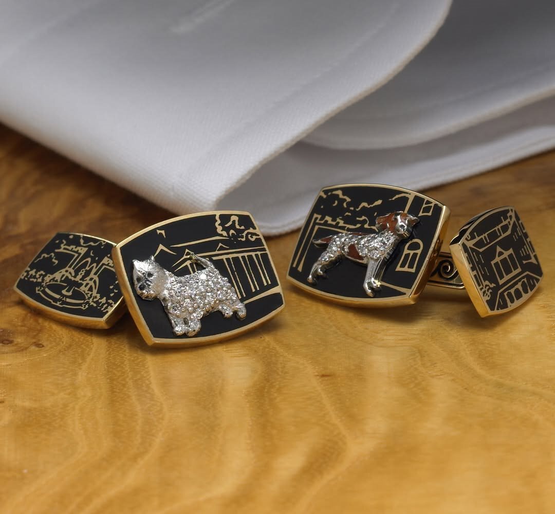 “Hearth and Hounds” cufflinks by Cynthia Renée  – by Renée Newman