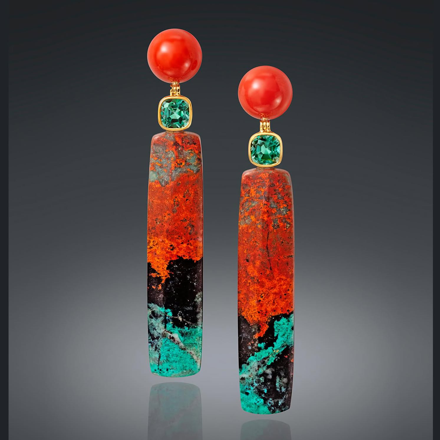 Sardinian Coral, Tourmaline, and “Sonora Sunrise” Drop Earrings by Assael – by Renée Newman